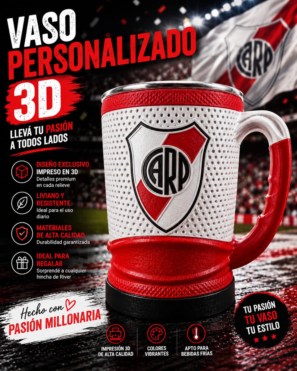 ART.05. VASO ESTILO CAMISETA RIVER