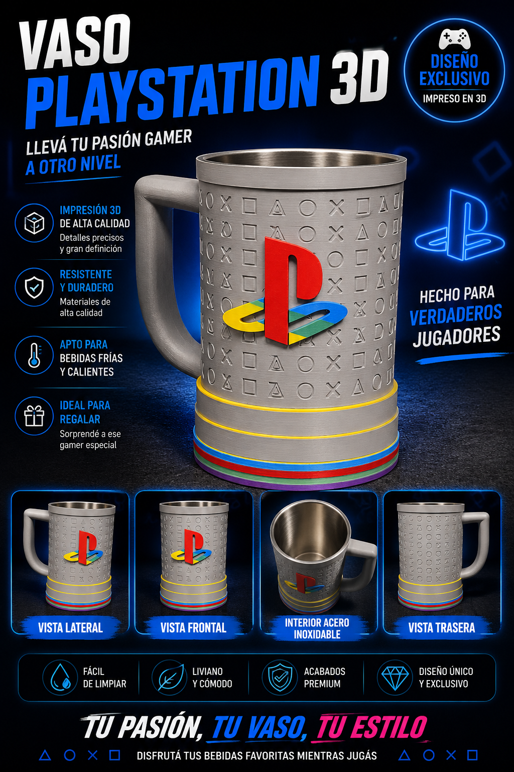 ART. 01. VASO GAMER PLAYSTATIONS