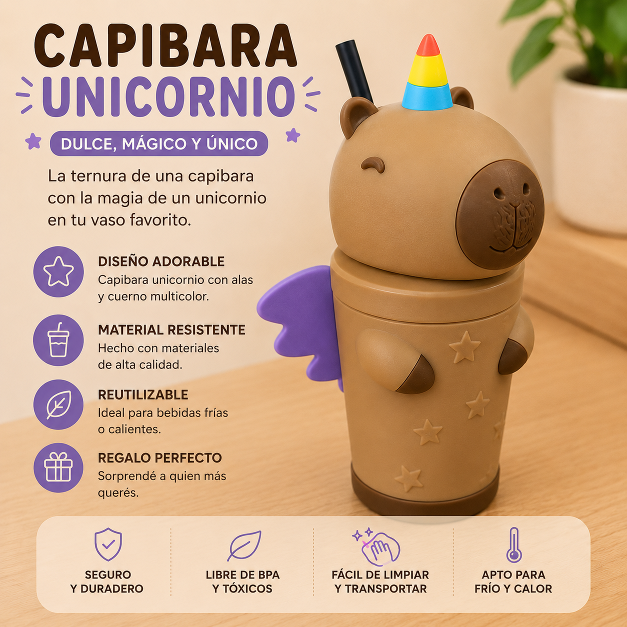 ART.04.VASO ANIMADOS CAPIBARA UNICORNIO