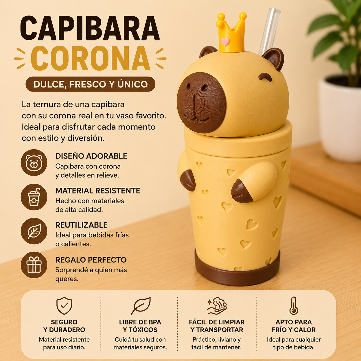 ART.12.VASO ANIMADOS CAPIBARA CORONA