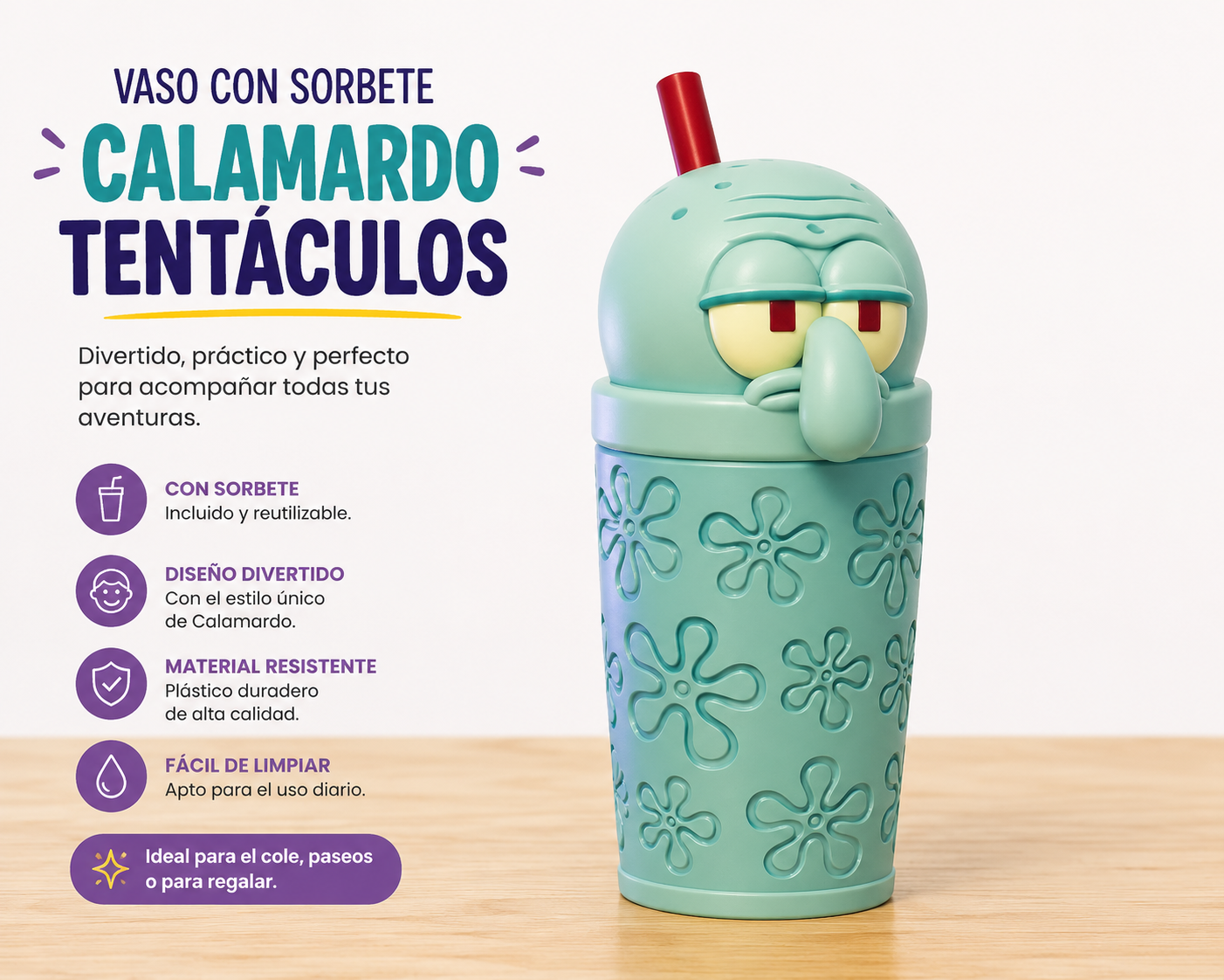ART.15.VASO ANIMADO BOB ESPONJA CALAMARDO TENTACULOS