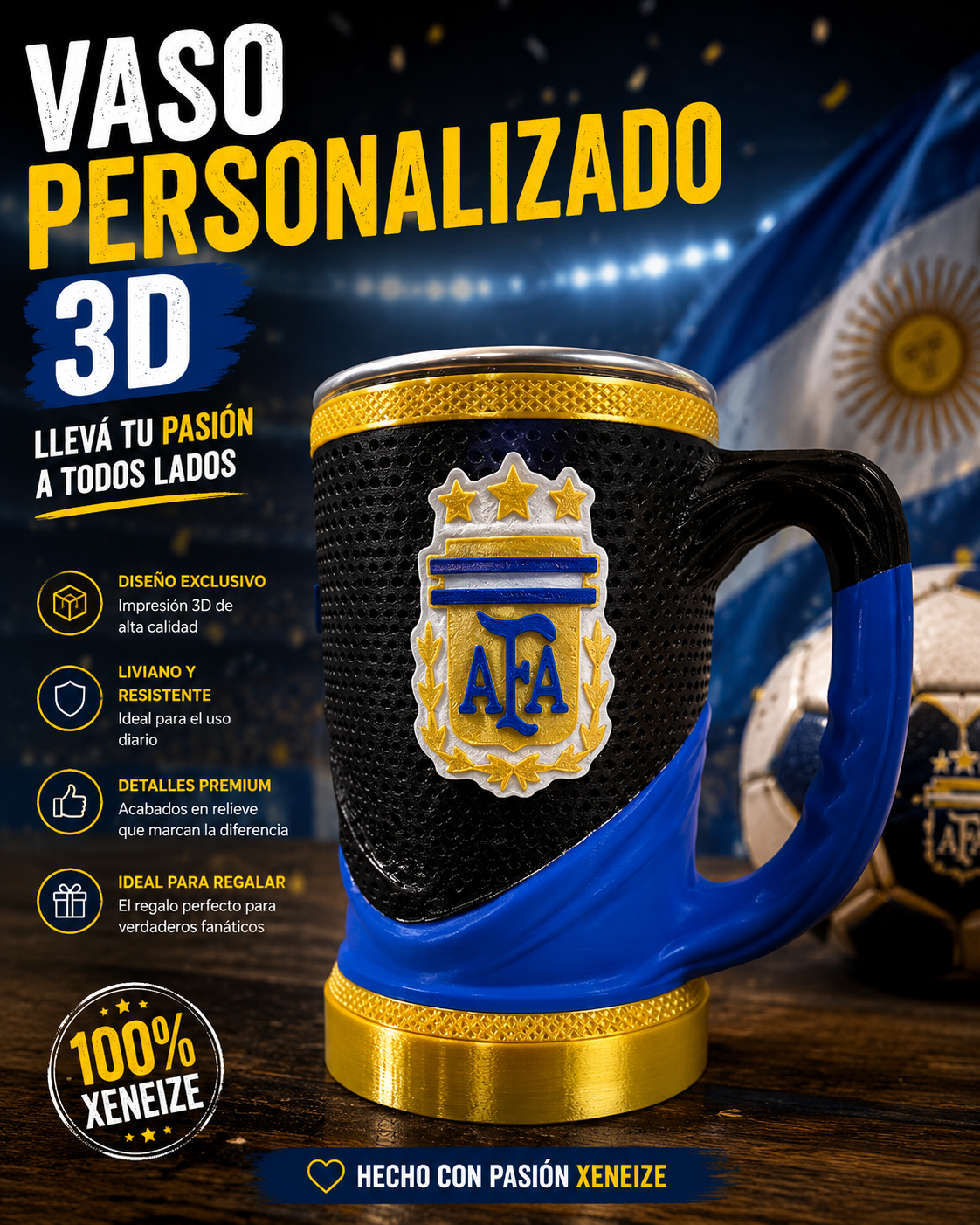 ART.02.VASO ESTILO CAMISETA ARGENTINA