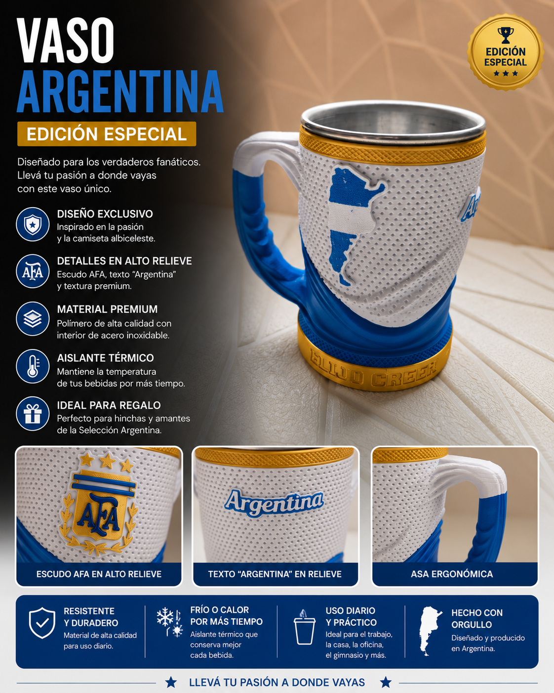 ART.06.VASO ESTILO CAMISETA ARGENTINA