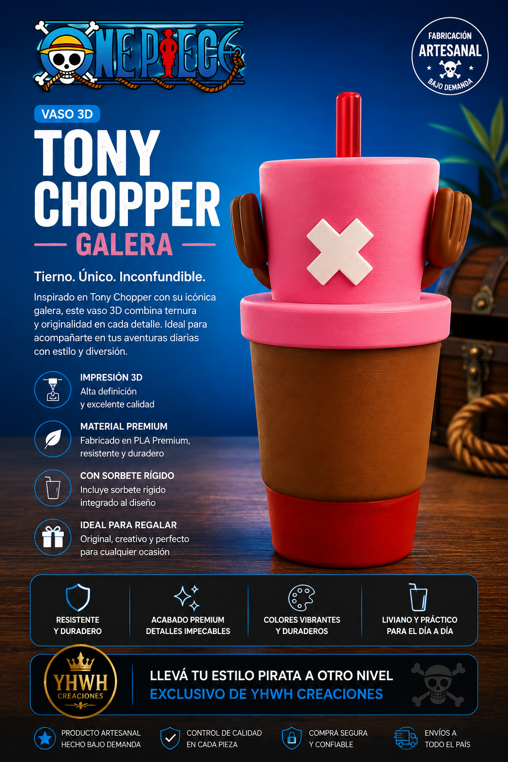 ART.22.VASO ANIMADO TONY CHOPPER GALERA ONE PIECE