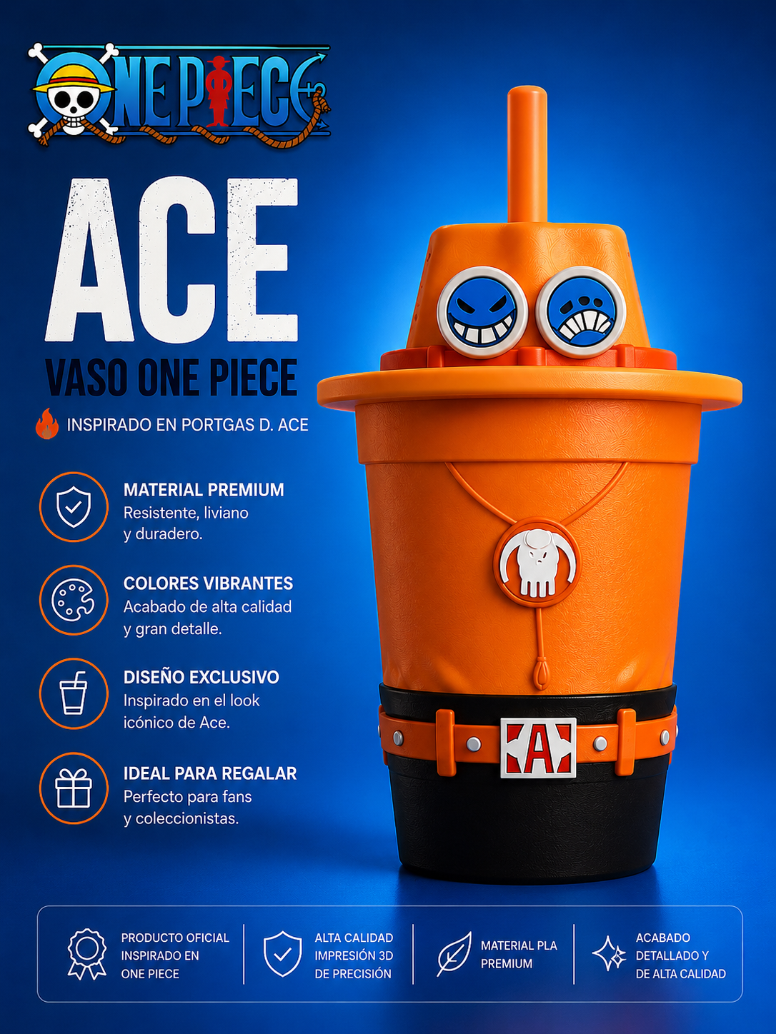 ART.25.VASO ANIMADO ACE ONE PIECE