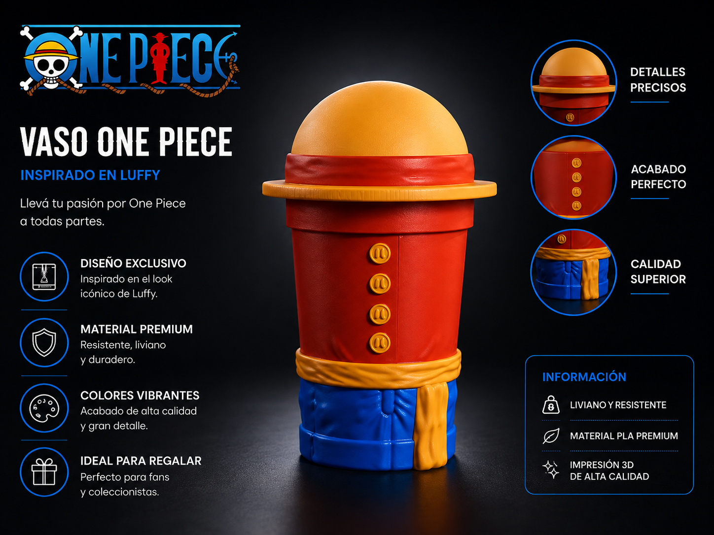 ART.19.VASO ANIMADO LUFFY ONE PIECE
