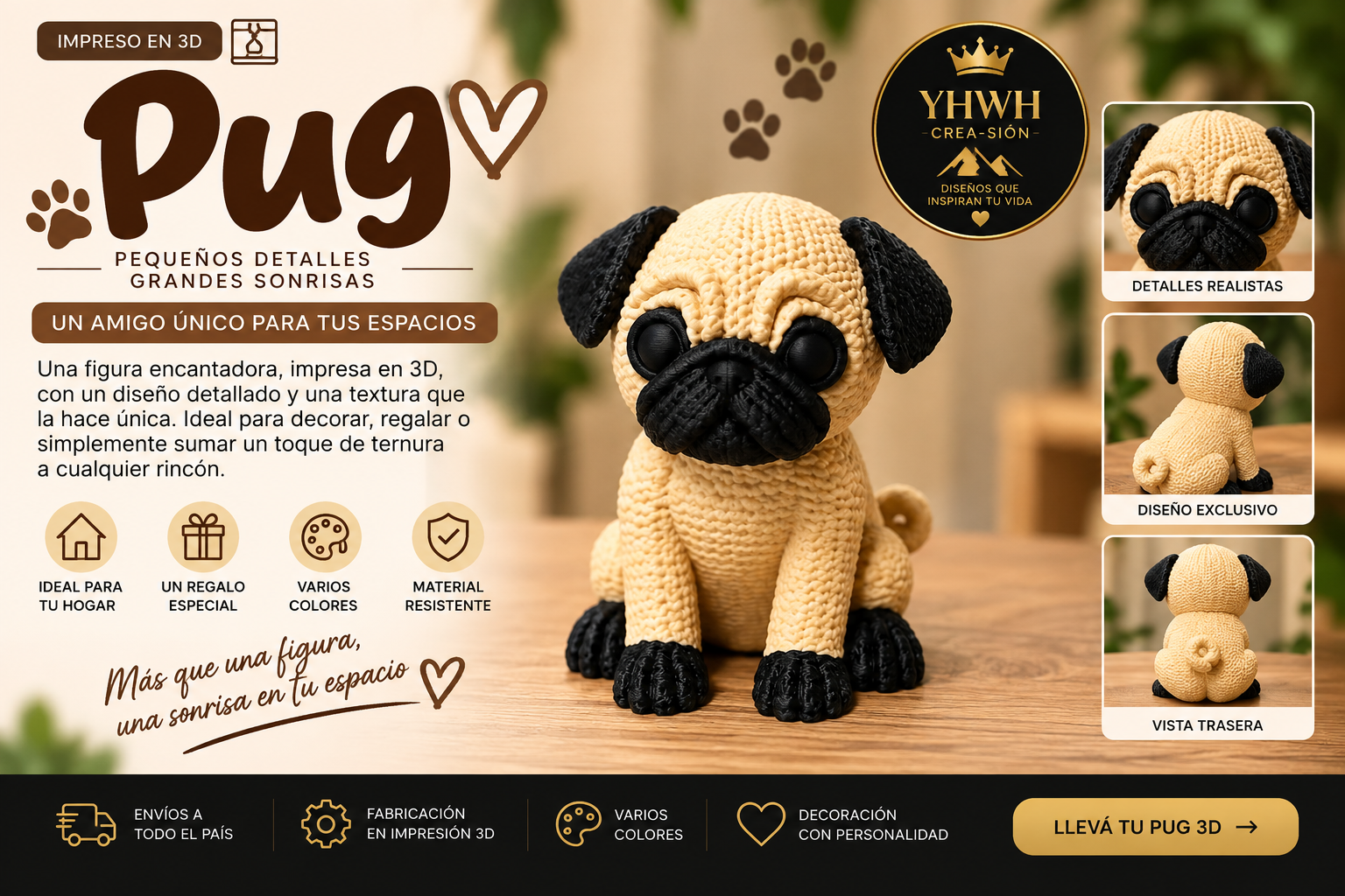 ART.05.TEJIDO ANIMAL PERRO PUG (6 cm)